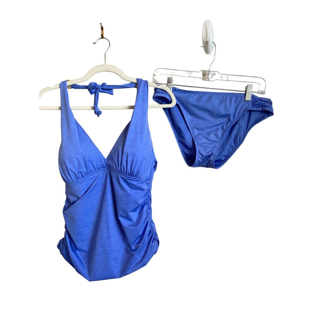 La Blanca Periwinkle Blue Ruched Halter Tankini Bikini Set Size 10